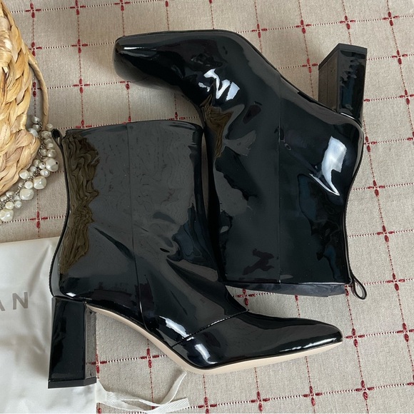 Good American Black Patent Leather Ankle Boots GA165P-X Glossy Square Toe 7.5 - Picture 6 of 7